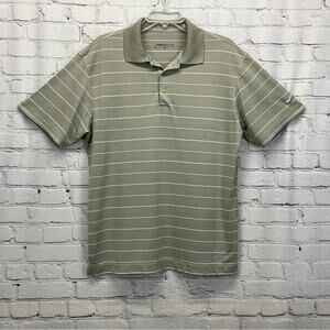Nike Golf Dri Fit Polo Mens Size M Greenish Gray Stripe Athleisure Travel Casual